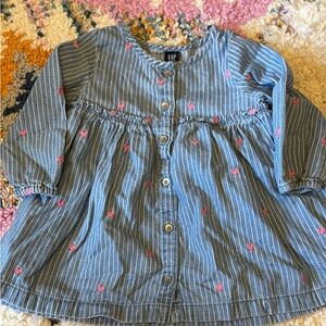 Baby GAP embroidered heart denim  Striped Button Down dress